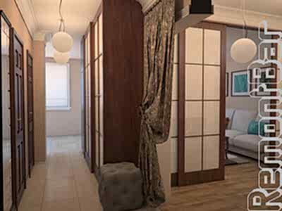 Так эту часть квартиры задумал дизайнер. Достаточно широкий коридор будет занят функциональным шкафом-купе, в котором разместится и часть кухонной утвари (делаем кухню просторней), а прихожая становится частью общей комнаты, отделяясь от нее лишь раздвижной стеклянной перегородкой.