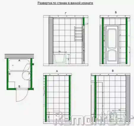 развертка стен в ванной, дизайн-проект Лилии Отроковой