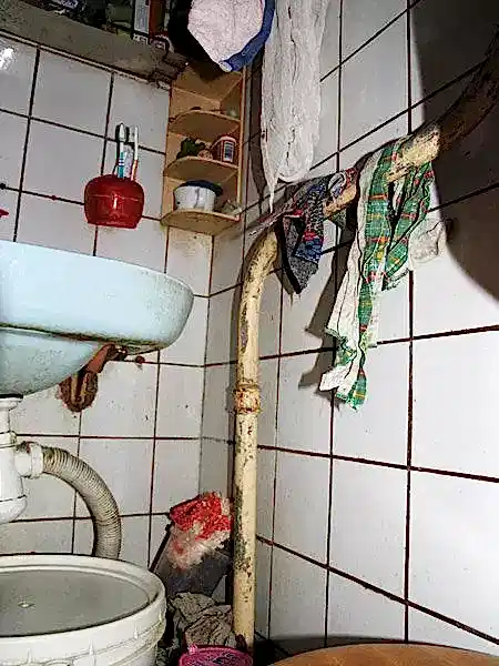 Полотенцесушитель-отопитель в виде изогнутого стояка горячей воды (и сейчас так делают). Дешево и сердито. Только его расположение уже не позволяет использовать угол сколь-нибудь практично. Нельзя поставить тумбу, шкаф, "мойдодыр", раковину пошире или стиральную машину.